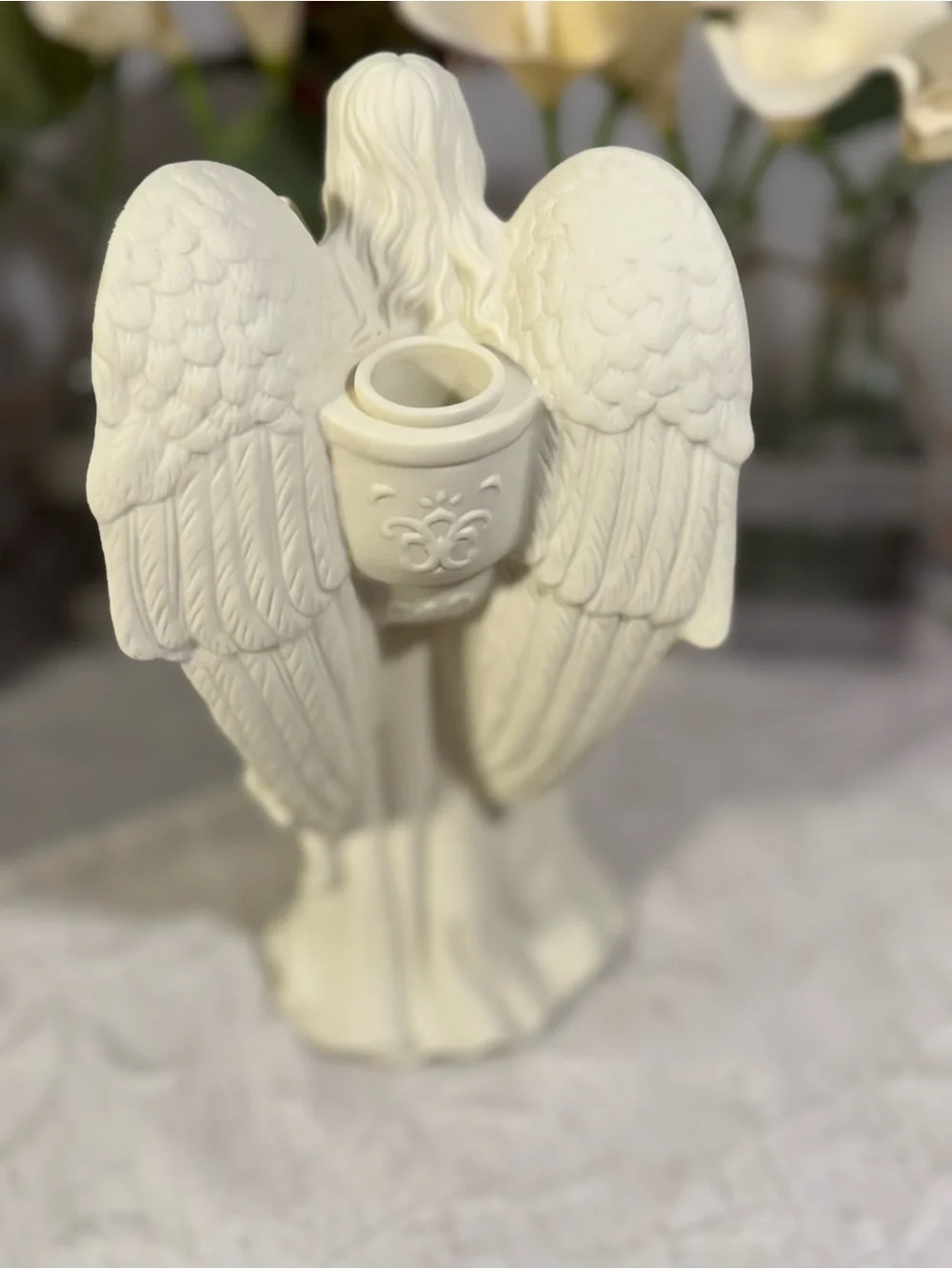 PartyLite Mandolin Angel Bisque Porcelain Taper Candle Holder Figurine 9.5